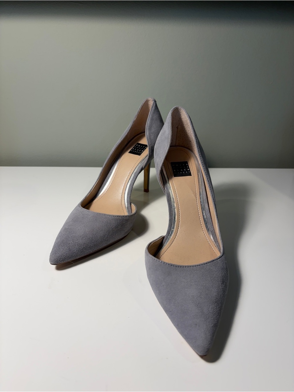 White House Black Market Gray Suede Pointed-Toe Pumps